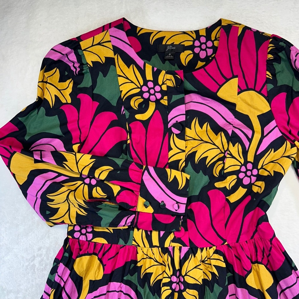 J.Crew Maximalist Retro Mod Floral Tiered Mini Dress 6 Cotton Tropical Yellow - Picture 5 of 10